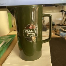 WATER JUG - CARLSBERG EXPORT Dark Green Glazed Ceramic 17 x 14 cm VG CONDITION