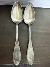 Vintage Antique Old HALL & ELTON Silverplate 2 Serving Spoons 8.5”