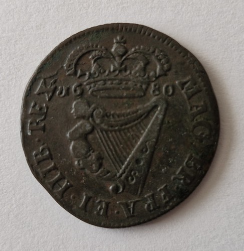 1680 hibernia half penny - 1680,