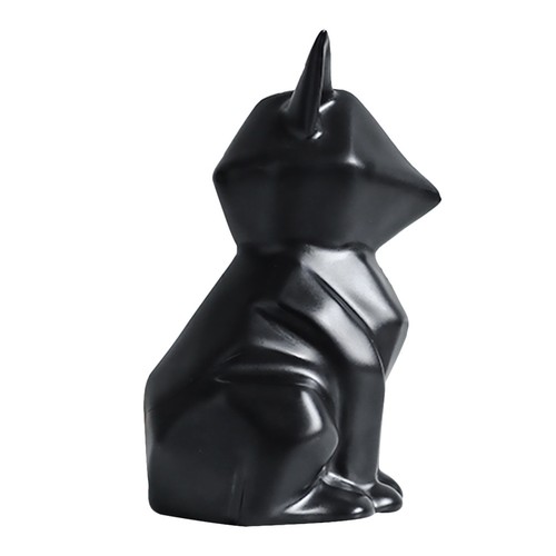 Black ceramic fox animal - black,