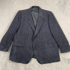 Harris Tweed Jacket Mens 48 S Blue Wool Hunt Herringbone USA Moores Vintage
