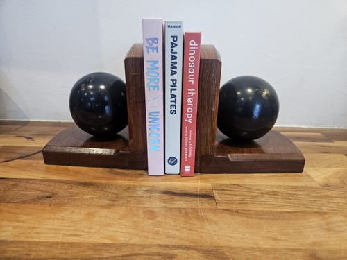 Vintage wooden ball bookends - vintage,