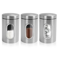 Kitchen Canisters 3pc Tea Coffee Sugar Storage Jars Pots Containers Tins Steel