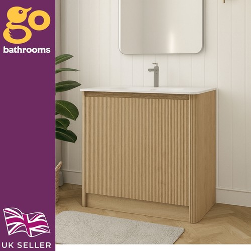 Oak ribbed vanity unit wave - unit,