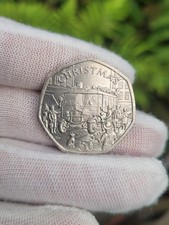 Isle Of Man Christmas Fifty Pence 50p Coin  1987 AA mm Manx Omnibus Douglas 