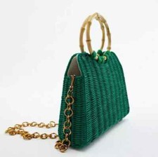 NOW £20! ~ Zara Bloggers Favourite~ Green BAMBOO CITY Grab /Shoulder Bag VGC