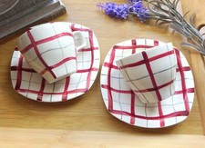 Vintage Midwinter Red Homeweave Cups and Saucers Set of 2
