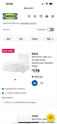 Ikea white malm - ikea, single