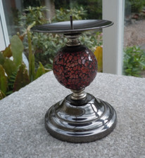 Silver Chrome and Mirror Crystal Pink  Mosaic Ball Candle Holder
