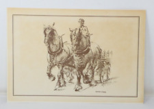 Norman Hoad Print Dray Horses Cart Vintage Equestrian Art