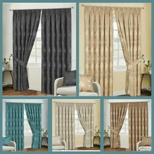 Pencil Pleat Fully Lined Curtain Pair Luxury Jacquard Ready Made Free Tie Backs