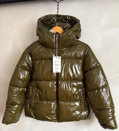 New zara shiny khaki puffer - new,