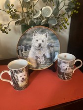 Danbury Mint Westie Plate - Hitching A Ride And 2 Westie Mugs