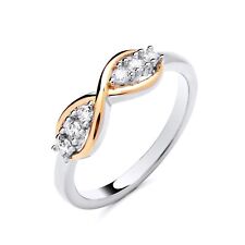 Sterling Silver & 9ct Yellow Gold Simulated Diamond INFINITY Eternity Ring K - S