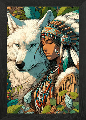 Native american woman and - and, wolf