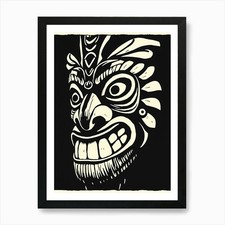 Tiki Mask Art Print Framed