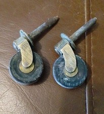 Pair Old Brass Casters Wheel Diameter 26mm Width 12mm Salvage 
