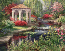 heaven's flower garden Gazebo pond waterfall ceramic tile mural backsplash