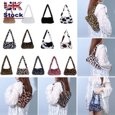 Faux Fur Soft Cow Print Mini Shoulder Bag Leopard Print Plush Underarm Handbag