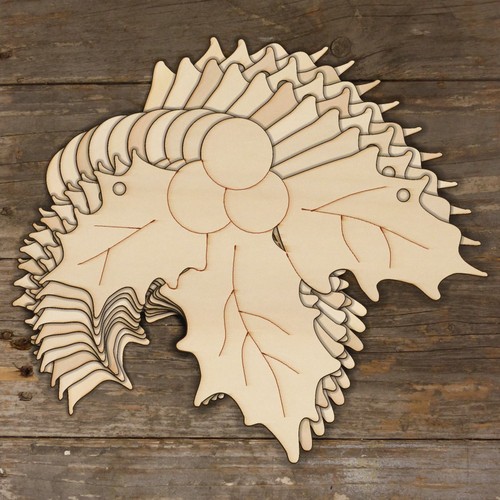 10x wooden holly leaves - 10x,