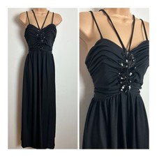 Vintage 1970s JOHN CHARLES Black Sequin Detail Xmas Party Evening Maxi Dress 10