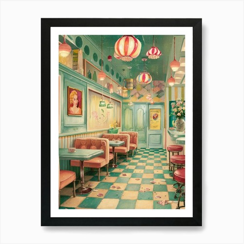 Diner interior art print - diner,