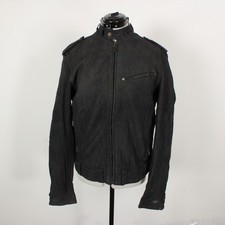 Levi’s Men’s Black Leather Biker Jacket LS&CO Moto Zip Epaulettes Size M