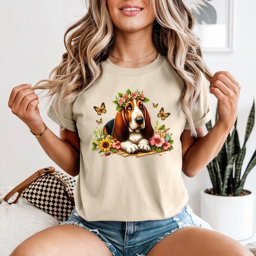 Floral basset hound - hound, womens