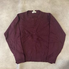 L.L Bean Knitted Jumper Mens Medium Shetland Wool Made In Scotland Sweater, Red