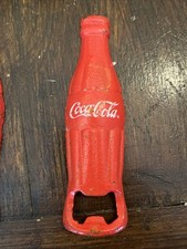 Red Painted Coca-Cola Bottle Shaped Metal / Cast Iron Coke Can Opener 5 1/2"