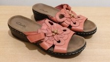 WOMENS CLARKS ORANGE SLIP ON  LEATHER SANDALS SHOES UK 4 D