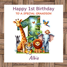 Personalised Safari 1st Birthday Card, For a 1 Year Old, Jungle Animal Theme