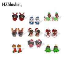 Christmas Sausage Dog Stud Earrings Dachshund Gift Quirky Novelty Elf Santa Tree