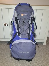 Hi Gear Tibet Hi-Gear 65L+10 Hiking Festival Travel BackPack Blue Grey Raincover