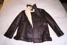 Faux Shearling Borg Lined Aviator Jacket / UK Size 6 / M&S / Bitter Chocolate
