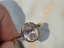 QVC Yellow Gold Plated Sterling Silver Bezel Set Oval Diamonique Ring UK U