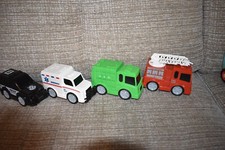 4 x Plastic Vehicles Toddler Toys - Police Ambulance Fire Engine Dustcart