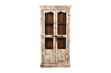 Vintage Indian Teak Wood Reclaimed Jali Door Cabinet – Distressed White Display