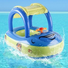 Inflatable Baby Swimming Float,Kid Swimming Ring with Sun Canopy,Baby Pool Float