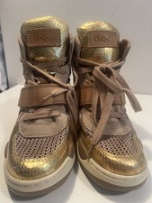Ash Limited 40 Wedge Sneaker Gold Leather Hi-Top Heels Basketball Diva Celebrity