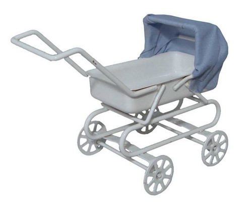 Dolls house white pram - dolls, with