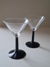 2 Black Stemmed Martini Glasses Vintage Cocktail Retro Art Deco Style 5.5" 