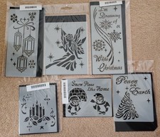 Glitzcraft Christmas Stencils x 6 - Tree, Penguins, Candles, Snowflakes, Angel