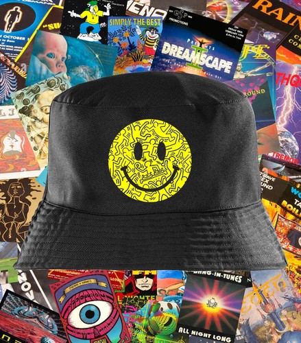Smiley rave bucket hat acid - rave,