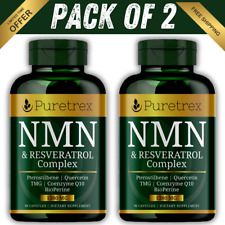 2x NMN & Resveratrol 99%+ 62100mg Anti-Aging NAD+ 90 caps High Purity Lab Tested