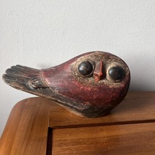 Vintage Carved Painted Wood Owl Figurine Bird Sculpture 7 1/4”x4.5” unique gift