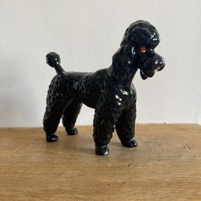 Vintage Black Standard Poodle Figurine ?Goebel Ceramic Kitsch Red Eyes - 5.5"