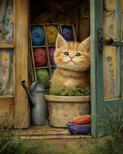 Fluffy orange kitten garden - kitten, in