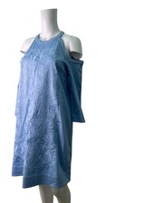 Ted Baker Shift Dress Size 1 Small Womens Blue Cotton Floral Cut Out Shoulder