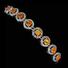 Silver Bracelet Fire Opal Genuine Natural Gems Solid Sterling 7 to 8 1/4 Inch